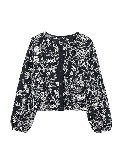 Blusa Retro Delgada con Bordados para Mujer - Image 7