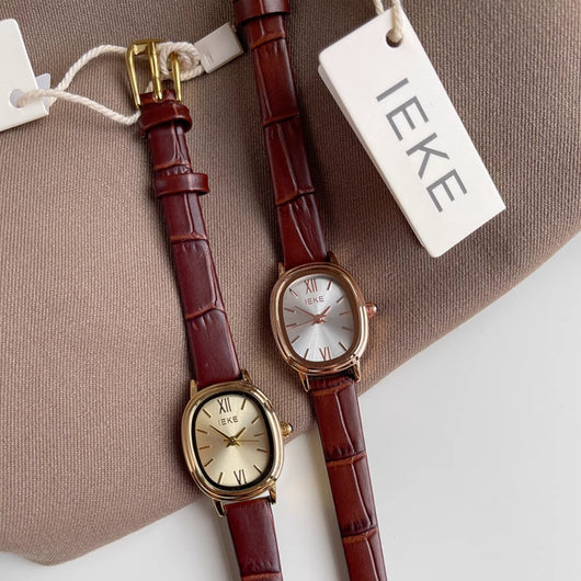 Reloj de Pulsera Retro para Mujer con Correa de Cuero Genuino y Esfera Pequeña