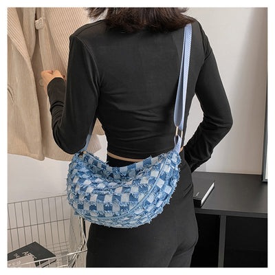 Bolsa de Hombro Underarm Denim con Diseño Cuadrícula Escocesa - Image 25