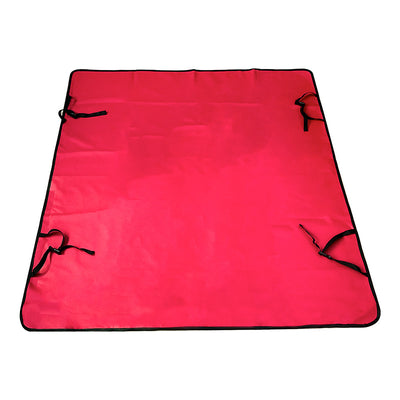 Pink car pet mat with white paw print and bone patterns, featuring black straps for securing to a rear seat. - Image 16