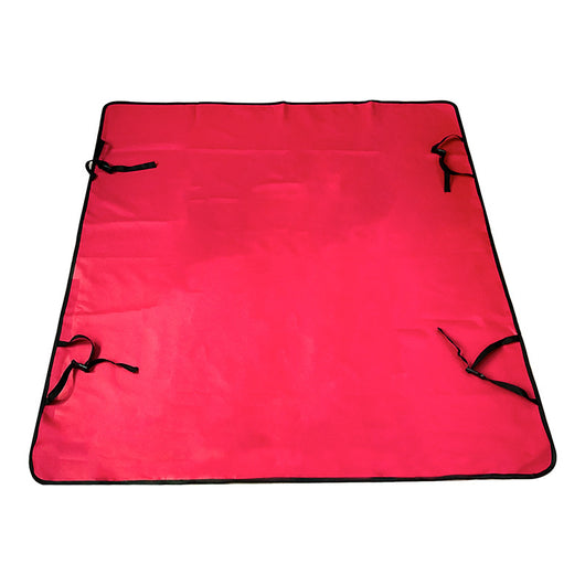 Pink car pet mat with white paw print and bone patterns, featuring black straps for securing to a rear seat. - Image 16