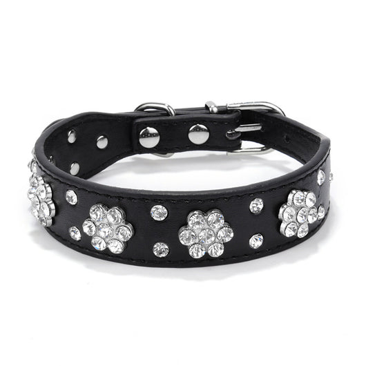 Collar de Cuero PU para Perros Pequeños y Medianos con Flores de Diamantes - Image 11