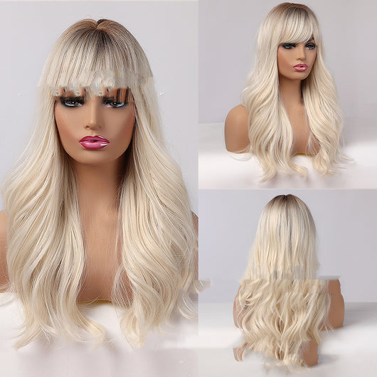 Peluca Larga Rizada Degradado Oro Blanco para Mujer - Image 9