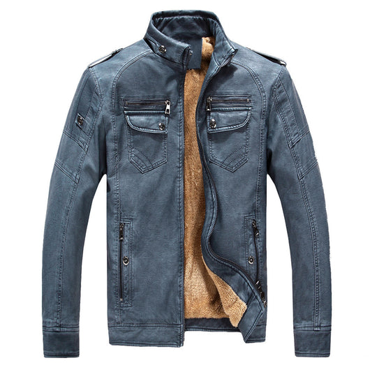 Chaqueta de Cuero Retro con Terciopelo Lavado - Image 16