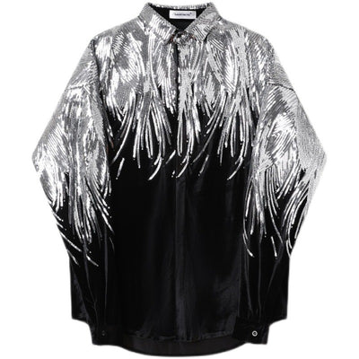 Camisa de Terciopelo con Lentejuelas y Bordados de Plumas para Hombre - Image 10
