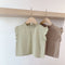 Blusa Sin Mangas a Cuadros con Detalles de Orejas de Madera y Encaje