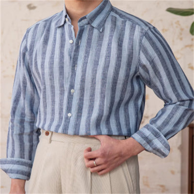 Camisa de Lino a Rayas Anchas Estilo Italiano Versátil - Image 11