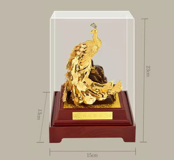 Ornamento de Resina Pavo Real con Dorado - Artesanía Decorativa