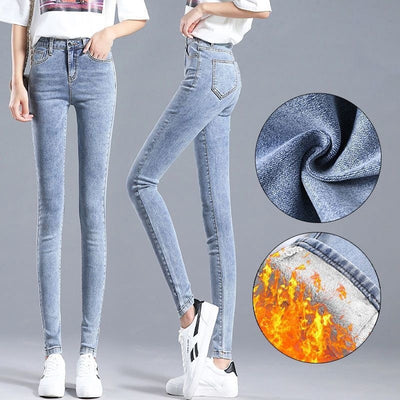 Jeans de Cintura Alta Ajustados para Mujer con Forro de Polar - Image 3