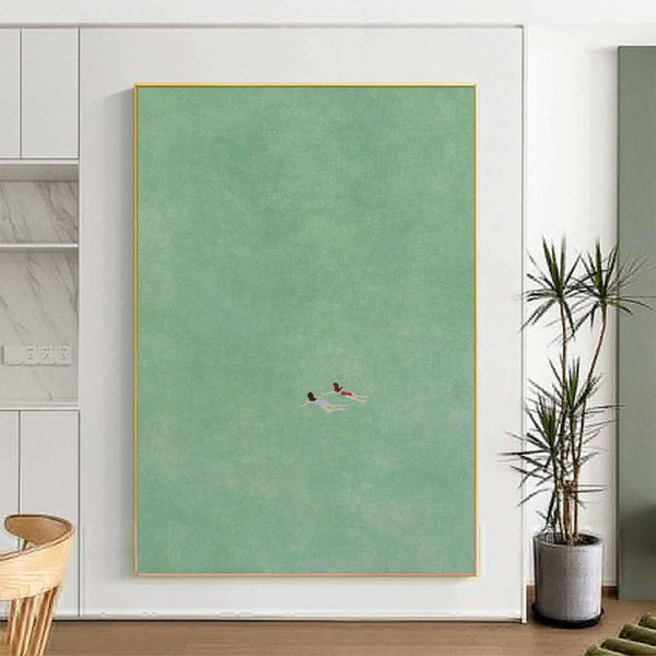 Cuadro Óleo Pintado a Mano - Paisaje Marino Océano Verde para Decoración del Hogar
