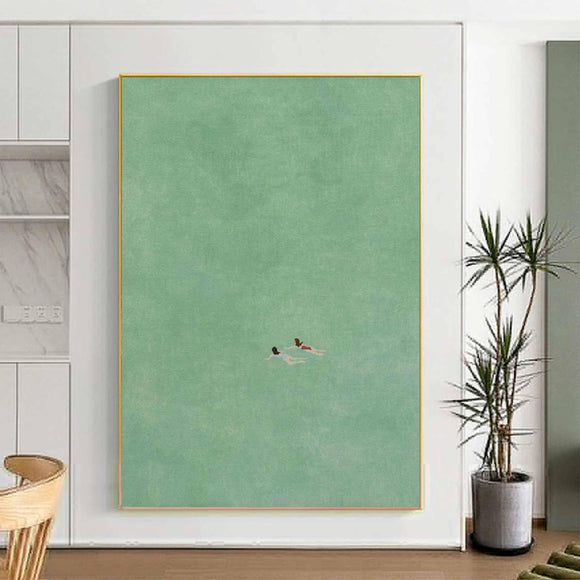 Cuadro Óleo Pintado a Mano - Paisaje Marino Océano Verde para Decoración del Hogar