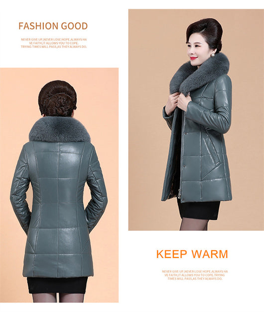 Chaqueta de Cuero Acolchada con Cuello de Piel Sintética para Mujer - Image 10