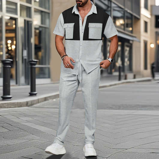 Conjunto de Dos Piezas: Camisa y Pantalón con Bloques de Color