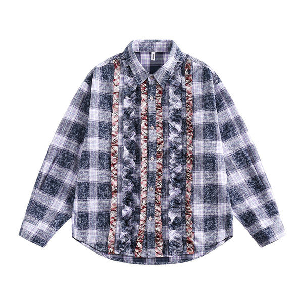 Blusa Holgada con Cuello Solapa y Encaje Plisado