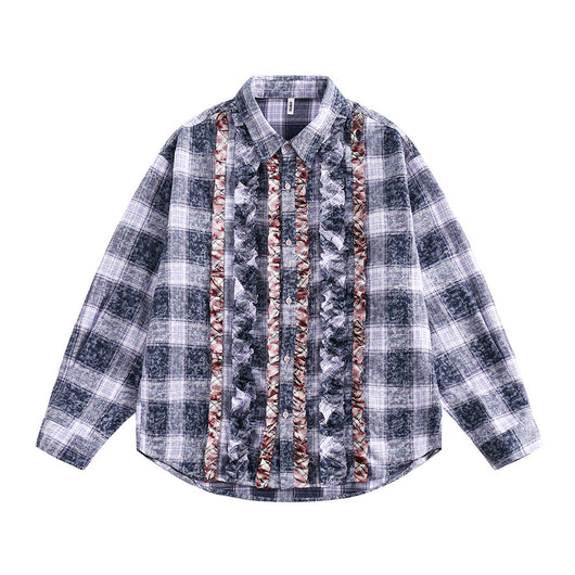 Blusa Holgada con Cuello Solapa y Encaje Plisado - Image 2