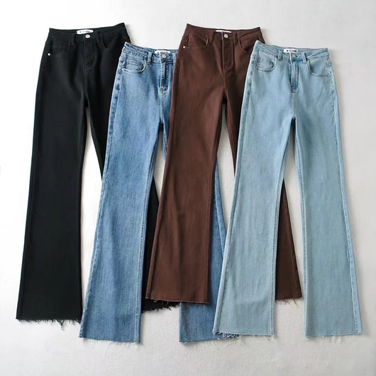 Pantalones Flare Cintura Alta con Borde Crudo - Moda Trendy para Mujer