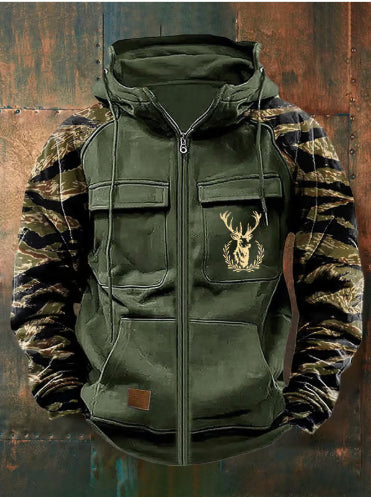 Sudadera Cargo para Hombre con Capucha, Múltiples Bolsillos y Diseño Bicolor - Image 10