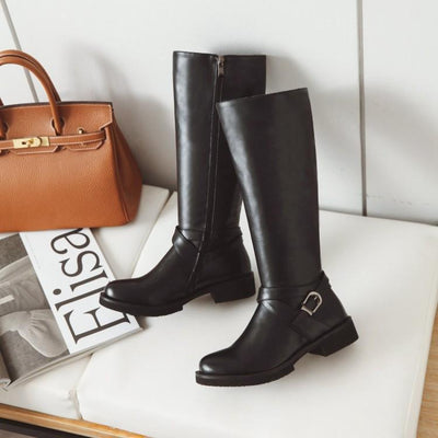 Botas Altas de Cuero PU con Hebilla - Estilo Ecuestre Elegante - Image 9