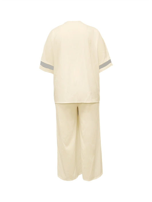 Conjunto de Dos Piezas Pantalón Ancho Cuello V Casual Retro Mujer - Image 17