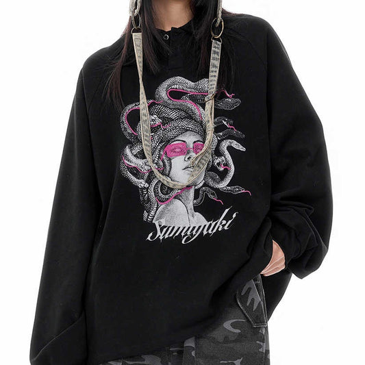 Suéter Polo Manga Larga Medusa Serpiente Otoño Invierno Negro