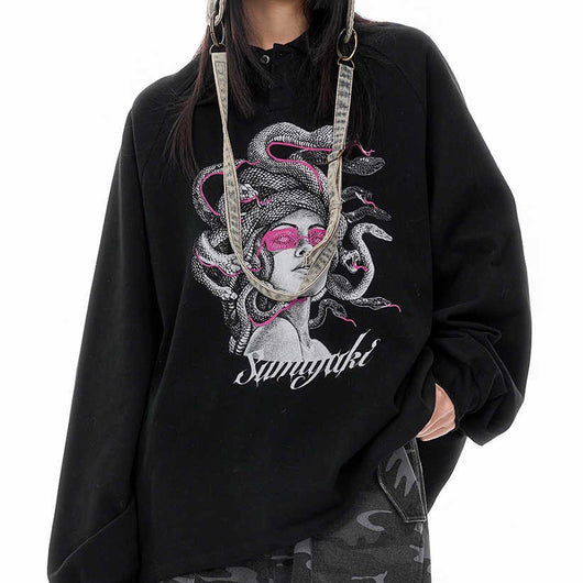 Suéter Polo Manga Larga Medusa Serpiente Otoño Invierno Negro