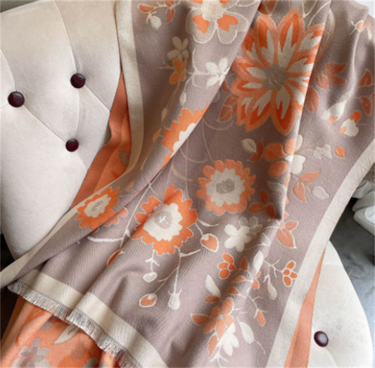 Bufanda Floral Cálida en Jacquard de Falso Cachemira para Mujer