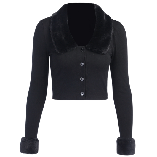 Cardigan Abotonado Elegante con Cuello de Piel Sintética - Image 6