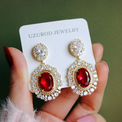 Aretes Vintage Princesa Clásicos Franceses con Diamante Rojo - Image 5