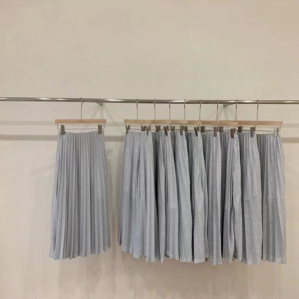 Falda Plisada Cintura Alta Elástica Slim Elegante