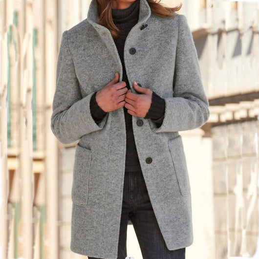 Abrigo de Lana con Cuello de Pie y Bolsillos - Casual para Otoño Invierno - Image 18
