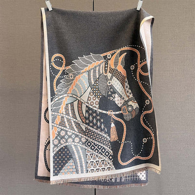 Bufanda de Imitación Cashmere con Estampado de Caballos - Versión Extendida y Reforzada - Image 8