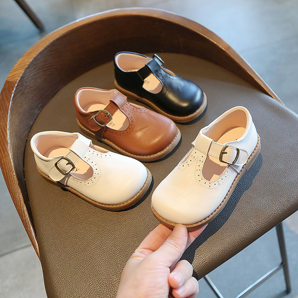 Zapatos de Cuero Estilo Británico para Niñas con Suela Blanda y Velcro