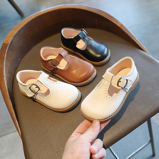 Zapatos de Cuero Estilo Británico para Niñas con Suela Blanda y Velcro