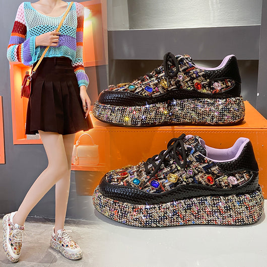Mocasines Plataforma para Mujer con Tweed Colorido y Piedras - Zapatos Cómodos y Casuales - Image 32