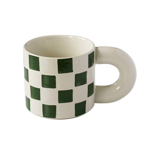Taza de Cerámica a Cuadros con Asa Ergonómica - Image 8