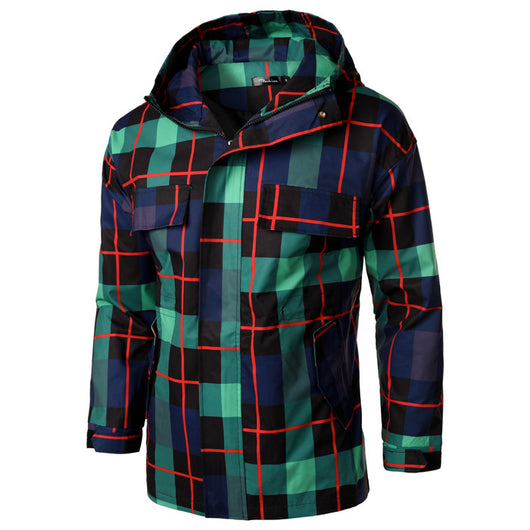 Abrigo Impermeable Cuadrillé Oversized con Capucha para Parejas - Image 7