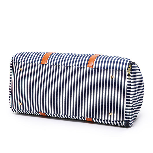 Bolsa Grande de Lona y Cuero con Contraste de Rayas - Image 3