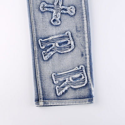 Jeans Rectos con Parche de Letra Personalizada Street - Image 11