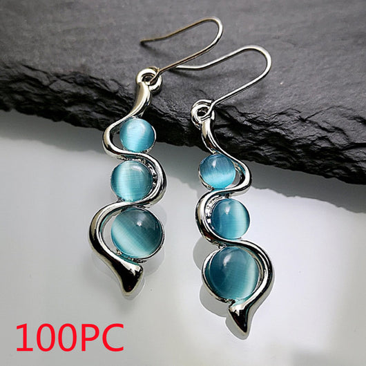 Aretes Ondulados Estilo Bohemio con Gema Ojo de Gato - Image 8