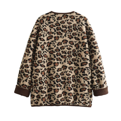 Abrigo Suelto de Piel de Cordero Estampado Leopardo - Image 19