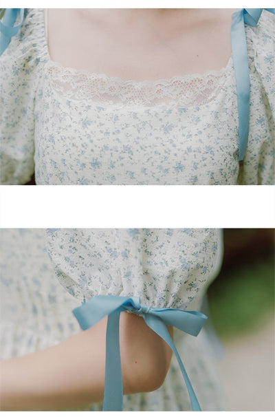 Vestido Floral Corto con Cuello Cuadrado para Mujer - Image 8