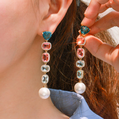 Aretes de Perla con Borla Degradada de Color - Image 4