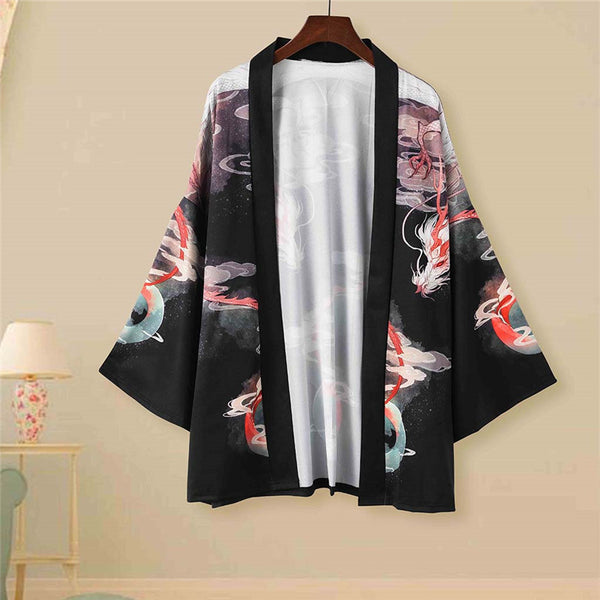 Cardigan Estilo Kimono Japonés con Mangas Tres Cuartos