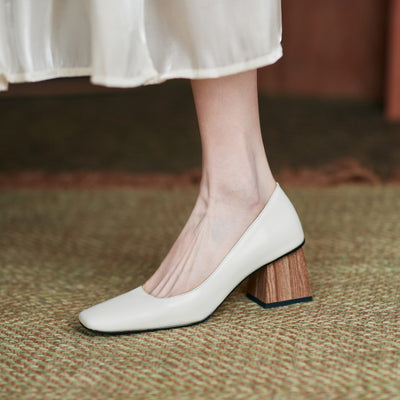 Zapatos de Tacón Alto con Punta Cuadrada en Cuero Grueso - Image 4