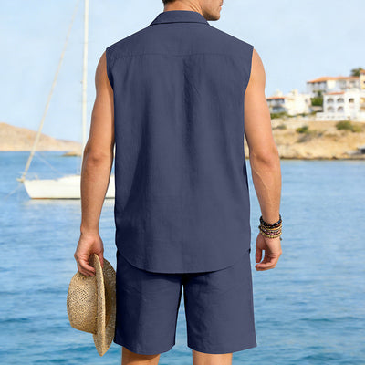 Conjunto de Camisa y Pantalones Cortos de Lino para Hombre - Image 28