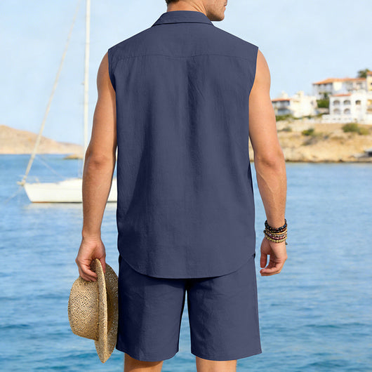 Conjunto de Camisa y Pantalones Cortos de Lino para Hombre - Image 28