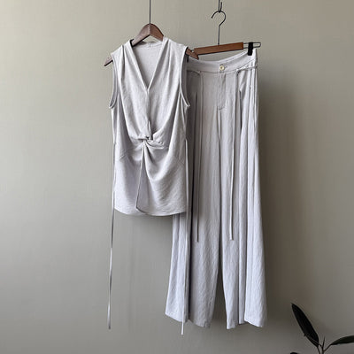 Conjunto Elegante sin Mangas: Blusa Temperamento + Pantalón Ancho Fluido - Image 2