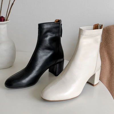 Botas Cortas de Cuero con Cierre Trasero y Tacón Robusto para Mujer - Image 10