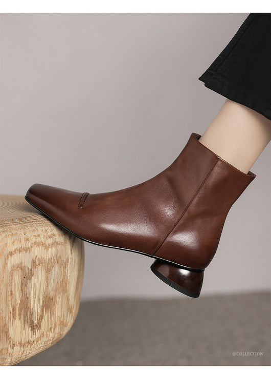 Botines de Cuero Genuino con Punta Cuadrada, Cierre Lateral y Tacón Robusto - Image 19