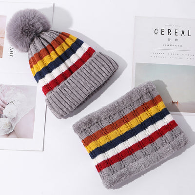 Gorro Tejido Grueso a Rayas con Combinación de Colores para Mujer - Image 2